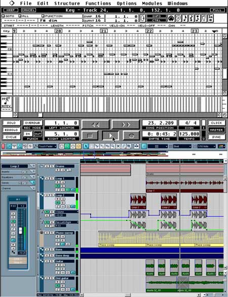Cubase was originally released for the Atari ST (see upper image), and was later adapted specifically for the Atari Falcon 030, leveraging its enhanced audio capabilities (see lower image)."